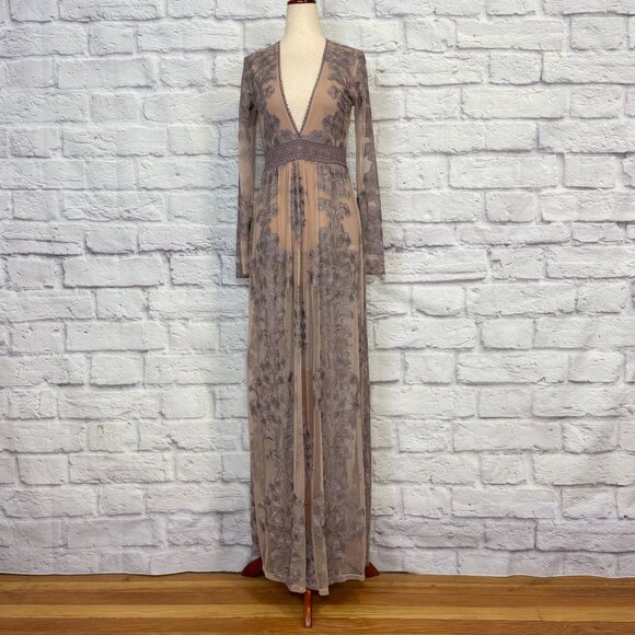 For Love and Lemons Temecula Mesh Floral Embroidered Lace Maxi Dress - Picture 1 of 6